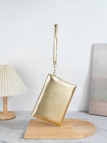 1 chiếc ví cầm tay tối giản, sang trọng, xếp ly bằng chất liệu PU, thích hợp làm ví đựng tiền xu, túi dự tiệc bóng bẩy, dành cho phụ nữ, bé gái, các sự kiện trang trọng, tiệc tùng, mua sắm, đi làm, du lịch, tiệc cưới, v.v. - Vàng - Xem 4