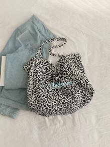 1pc Personalized Women Leopard Print Canvas Shoulder Bag, Fashion Versatile Handbag Tote Bag For Work Commute, Embroidered Custom Name Underarm Bag, Large Capacity Lightweight Storage Bag, Portable Tote For School, Suitable For Daily Use, Shopping, Party, Great Gift For Family, Friends, Lover, For Christmas, Spring Festival, Mother's Day, Women's Day, Valentine's Day, Teacher's Day, Nurse's Day, Thanksgiving, Independence Day, Birthday