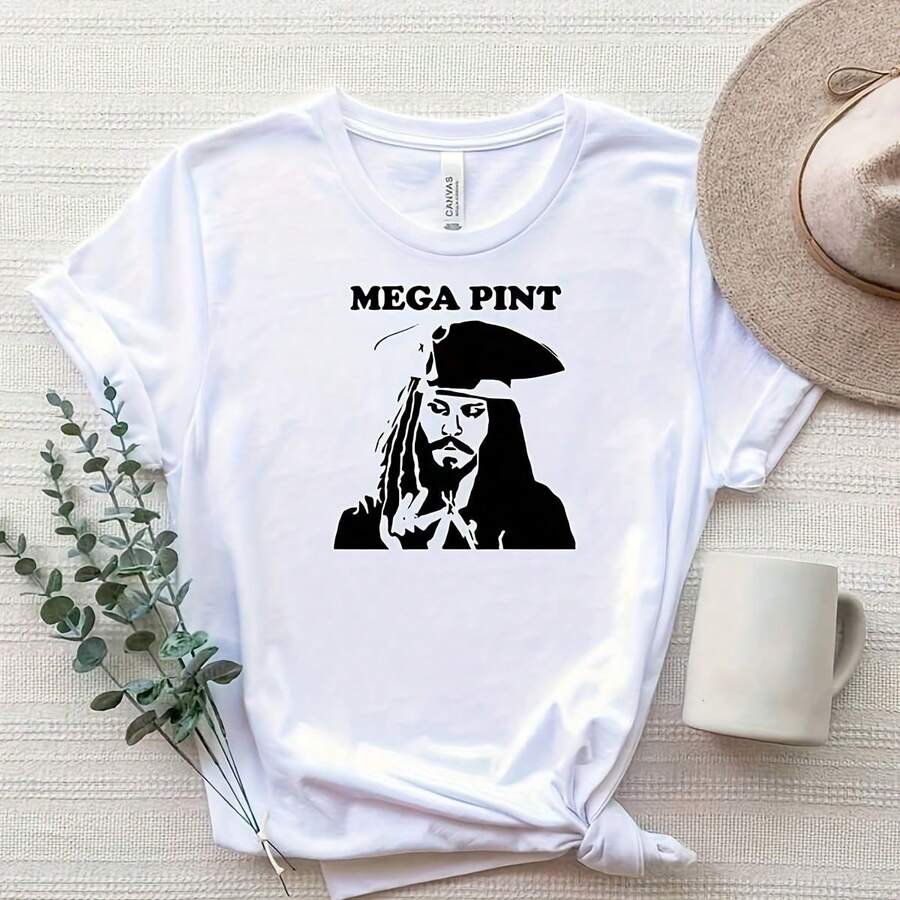 Mega Pint Jack Sparrow Shirt, Port Shirt, A Mega Pint T-Shirt, Mega Pint, Trial Shirt220G Pure Cotton Comfort T-Shirt - Breathable And Ft, I For Hot Summer Days, A Perfect Gift For Loved Ones,, And Family Tops For Wo Vintage Tops - White - View 1