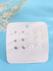 可爱迷你时尚耳环套装，精致简约水晶奢华女士礼物 - 彩色 - 查看 4