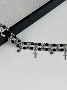 1 pièce Collier ras-du-cou style gothique avec croix à plusieurs couches et perles, en alliage, multicolore, convient pour les fêtes, les dîners, les anniversaires, les cadeaux de vacances