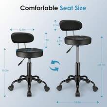 Swivel Stool With Wheels Height Adjustable Rolling Spa Stool Chair Backrest Black - 白色 - 查看 7