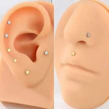 2pcs/Set High-End Sweet Star Internally Threaded Stud Earrings, 316L Stainless Steel Hypoallergenic Ear Piercing, Nose/Lip Stud