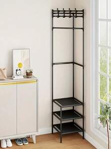 1 件白色/黑色金属护角架，带挂钩 - 时尚的 3 层储物架，适用于卧室和客厅，喷漆表面，单独设计，非常适合存放夹克、帽子和配饰，用于房间装饰