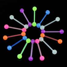 CIZME 14G Glow-In-The-Dark Plastic Tongue Ring, Industrial Barbell, Neon Rubber & Acrylic Nipple Rings, Neon Rubber & Acrylic Stainless Steel Tongue Piercing Jewelry Set, Multi-Color, 12/14/16/18mm - Tongue Studs - View 4