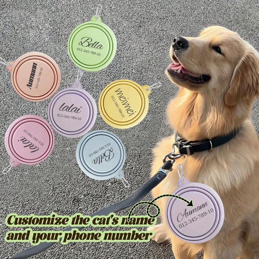 1pc Customizable Foldable Pet Travel Bowl, For Outdoor Pet Use - Multicolor - View 1