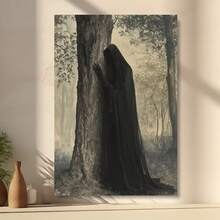 Framed Dark Witch In Forest Gothic Art Dark Cottagecore Aesthetic, Witchy Occult Wall Decor, Pagan Dark Academia Witchcore Printable Mysterious Art For Kitchen Bathroom Living Room Mother's Day Easter Father's DayChristmas Halloween Birthday Party Decorations