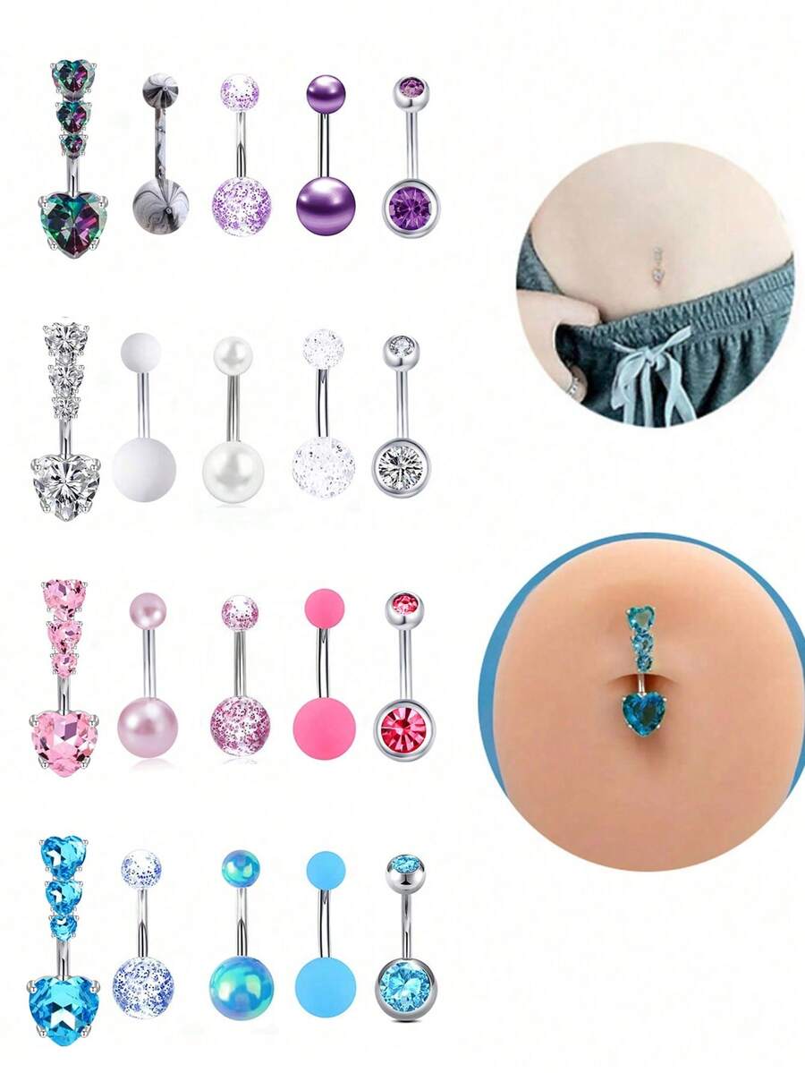 5 chiếc khuyên rốn bằng thép không gỉ, khuyên rốn ít gây dị ứng, khuyên rốn màu vàng hồng và hồng nhạt dành cho nữ. - Nhiều màu - Xem 1