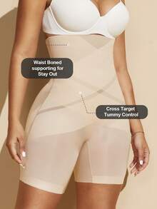 1pc Women Waist Slimmer Criss-Cross High Waist Control Body Shaper Shorts - Apricot - View 4