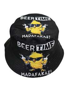 1 Stück "Bierzeit, König, Geburtstag" Krone Cartoon Muster Schwarz Beidseitig Outdoor Party Reise Strand Fischerhut, UV-Schutz - H25069 - Übersicht 15