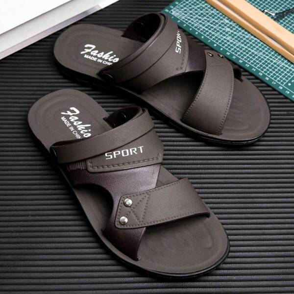Plus Size Men's Leather Dual-Use Outdoor Sandals, Anti-Skid Soft Bottom Open Toe Beach Slippers