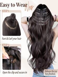 7片/套 18-32英寸夹式合成假发片，浓密自然的黑色假发片 - 黑棕色 - 查看 9