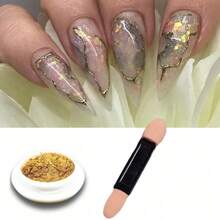 1 Jar Mirror Powder Gold Metal Chrome Y2K Mirror Nail Glitter Pigment Luxury Nail Art Decorations Manicure Accessories With 1pc Eyeshadow Sticks DIY Nail Charms Nail Gems Nail Supplies - 彩色 - 查看 2