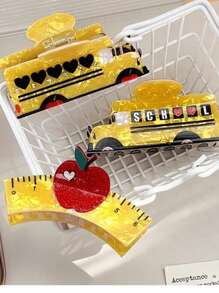 1pc New Design Apple Ruler Hair Clip, Cute Cartoon Car & Hair Claw Clips With Rhinestones Fashion Hair Accessories