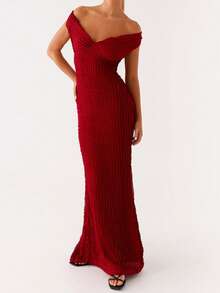 Women's Bodycon Long Dress Off Shoulder Tie Back Solid Color Slim Fit Cocktail Dress - Red - View 1