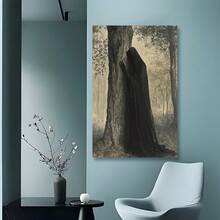 Framed Dark Witch In Forest Gothic Art Dark Cottagecore Aesthetic, Witchy Occult Wall Decor, Pagan Dark Academia Witchcore Printable Mysterious Art For Kitchen Bathroom Living Room Mother's Day Easter Father's DayChristmas Halloween Birthday Party Decorations