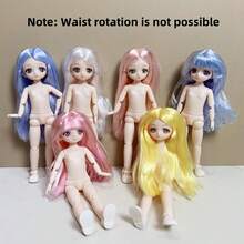 9.06英寸时尚女孩娃娃BJD娃娃可爱化妆可拆卸关节裸色OB11 DIY女孩礼物玩具，卡哇伊卡通动漫3D真眼漫画脸服装娃娃，生日圣诞新年惊喜礼物 - 彩色 - 查看 2