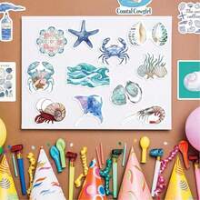 50 Pieces Of Beach And Coast Cowgirl Stickers - Marine Life Stickers With Blue Coral, Shells, Starfish, Crabs, Seahorses, Cowgirl Boots - Used For Scrapbooks, Journals, Laptops School Supplies,Back To School - Coastal Cowgirl - View 7