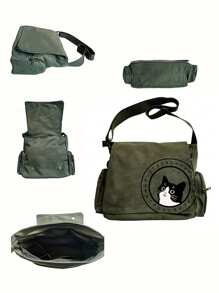 Bolsa Tiracolo de Grande Capacidade com Estampa de Gato Preto, Bolsa Tote Retrô, Adequada para Várias Ocasiões como Compras, Viagens, Refeições, Escola, Uma Ótima Opção de Presente