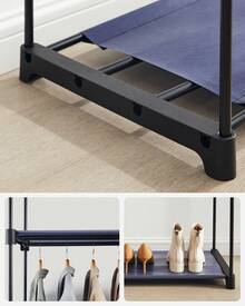 Armoire en Tissu avec Barres à Suspendre, Porte-Manteau, Pliable, pour Chambre, Bureau, 140 x 43 x 174 cm, Vert Olive/Bleu foncé/Violet lavande/Noir/Gris - Bleu azur - Voir 4