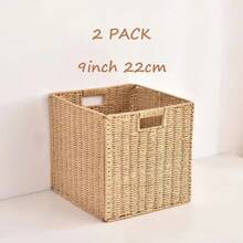 Set Of 2 Wicker Basket, Woven Storage Baskets For Shelves With Handles Foldable Cube Storage Baskets Bins, 9 Inch - Brown - View 7