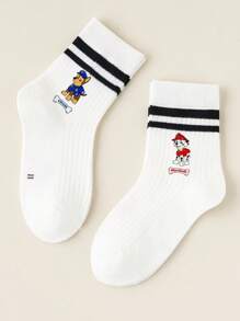 Paw Patrol 1/5 pares de calcetines de media caña para niños y niñas de todas las temporadas con diseño de Paw Patrol, calcetines estudiantiles con dibujos de huesos y nombres de perros, calcetines blancos, calcetines para niños, suaves, transpirables y antideslizantes, estilo lindo y casual, para uso diario, regalos, Pascua, verano