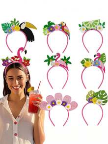1 件/新款夏威夷派对装饰头带，椰子树火烈鸟头带，夏季沙滩舞会服装花头饰，夏季假日，沙滩配饰，发饰，发带，发箍 - 彩色 - 查看 1