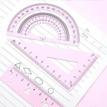 4 件套莫兰迪色金属尺 15 厘米、18 厘米、20 厘米，学生尺子套装包括带波浪线的三角尺和直尺，学校用品，返校 - 彩色 - 查看 6