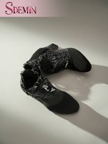 2024春秋時尚女性日常約會和旅遊後拉鍊厚跟靴子，時尚潮流的黑色尖頭網狀透氣高跟鞋 - 黑色 - 查看 9