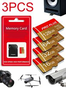 3PCS Micro SD Card With Adapter (128GB/64GB/32GB/16GB/8GB/4GB/2GB/1GB/) - High-Speed ​​TF Memory Card For Smartphones, Cameras, Dash Cams, Switch, Tablets, Etc. | UHS-I Class 10, 4K Video Storage, Reliable Performance | 100% Authentic - Vàng - Xem 2