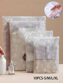 Bolsa de almacenamiento de ropa de PEVA, bolsa de almacenamiento de viaje con estampado de pequeñas margaritas, bolsa de clasificación de ropa transparente de PVC, bolsa de empaque impermeable con cremallera para ropa interior, caja de almacenamiento de ropa con patrón de pequeñas margaritas para el hogar, bolsas de almacenamiento transparentes y esmeriladas, bolsas de embalaje de envíos, para empacar camisetas, camisas, zapatos, documentos, bolsas de plástico con cierre hermético reutilizables, ahorro de espacio bolsas de almacenamiento de viaje