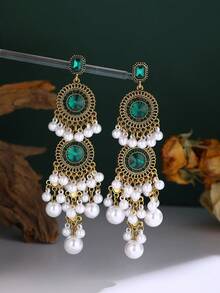 1 对夸张仿珍珠流苏耳环，南亚风格优雅女士耳环，时尚日常佩戴、派对和礼物 - 優雅女式誇張耳環 - 查看 13