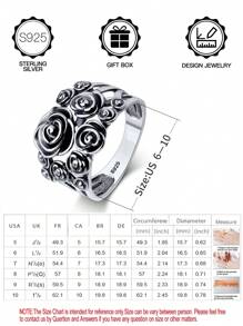 S925 Sterling Silver Boho Style Blackened Thorned Rose Floral Wide Band Vintage Goth Ring, Suitable For Men & Women Daily Wear, Wedding Engagement, Halloween, Valentine's Day, Mother's Day, Music Festival Gift, With Gift Box