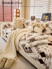 1PC Bohemian-Style Fluffy Soft Sherpa Sofa Cover - Non-Slip, Fits 1/2/3/4-Seater Sectional Couches, Machine Washable Pet-Friendly Living Room Furniture Protector