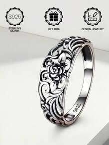 1pc S925 Sterling Silver Gothic Rose Thorn Design Ring For Women, Vintage Hollow Carved, Low Allergy, Suitable For Daily Wear, Wedding Proposal, Halloween, Valentine's Day, Mother's Day, Music Festival Gift, Comes With Gift Box