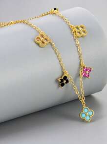 1pc Women Colorful Floral Sweet Style Necklace With Micro-Inlaid Zirconia Stone Pendant