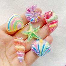6/12/18pcs Resin Ocean Series Shiny Cartoon Rainbow-Colored Shell, Starfish Statue, Holiday Theme Scrapbooking DIY Decorations, Home Decor, For Valentine's Day, Christmas, Graduation, Easter, Indoor Use, Various Room Types - Random Mix