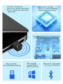 El adaptador Bluetooth 5.4 no requiere controladores y se puede conectar fácilmente. Como receptor y transmisor de audio Bluetooth, es compatible con altavoces inalámbricos, auriculares y otros dispositivos. En comparación con la versión 5.0, tiene un rendimiento superior, logrando una transmisión inalámbrica eficiente y estable, lo que hace que su experiencia de audio sea talla grande suave y natural.