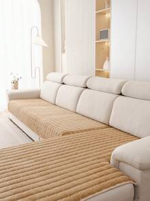 1pc Veet Washable Non-Slip L-Shaped Sofa Cover, Fits 3-Seater Sofa, Quilted Design, Magnetic Closure, Pet-Friendly Protection - Gray Velvet Sofa Cover - Coffee Brown - View 7