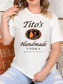 Austin Texas Label Shirt, Vodka Alcohol Shirt, Tito'S Fan Gift, Loose Style For Women, Perfect For Holiday Parties & Gift,100% Cotton Oversized Short Sleeve Classic Heavy Cotton T Shirt Printed Graphic Tee Women's Casual Short-Sleeved Top - 白色 - 查看 3