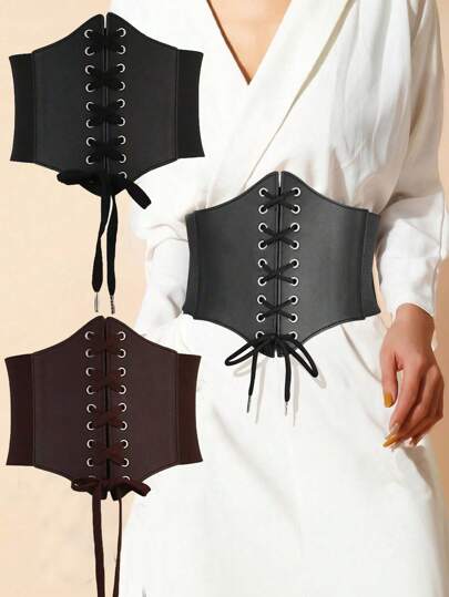 1 pieza Cinturón ancho para mujer, adecuado para figuras curvilíneas, cinturón de corsé de estilo medieval de cuero, longitud ajustable de aproximadamente 75-85cm