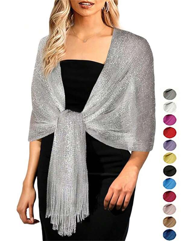 1 xale feminino de mistura de lã prateada, adequado para vestidos de noite, casamento, festa