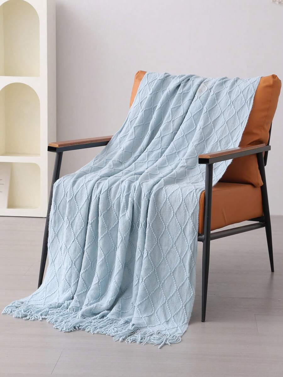 A Solid Color Particle Knitted Blanket, Nordic Style Acrylic Rectangular Office Nap Sofa Blanket Air Conditioning Blanket Knitted Small Blanket Shawl Cover Blanket Blanket Bed End Blanket - Kim cương xanh nhạt - Xem 1