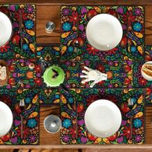 4pcs Mexican Flower Placemats For Dining Table, Floral Decoration Washable Table Mat, Home Decor, Holiday Supplies 32*42cm