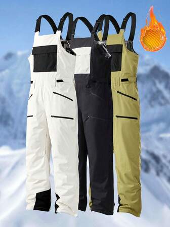 Men's Winter Ski Overalls- Warm, Windproof Snowboard Gear With Zipper Pockets, Suitable For Skiing, Fall