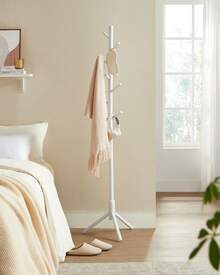 Porte-manteau sur Pieds, en Bois, en Forme d'Arbre, 8 Crochets, 3 Hauteurs Réglables, pour Vêtements, Chapeaux, Sacs, Entrée, Salon, Chambre, Bureau, blanc - Blanc - Voir 1