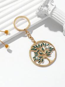 1pc Fashion European Style Hollow Circular Tree Of Life Shaped Keychain Decoration, Embellished With Rhinestones, Suitable For Women Car Keys And Bags Car Accessories Bag Charm Backpack For School Cute Goth Y2k Halloween Accessories Teachers Day Christmas Gift Ideas Bag Lanyards With Id Holder Car Accessories Bag Charms - Multicolor - View 3