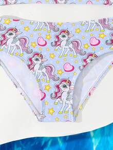Starry Unicorn Print Young Girls Swimsuit Set - Multicolor - View 4