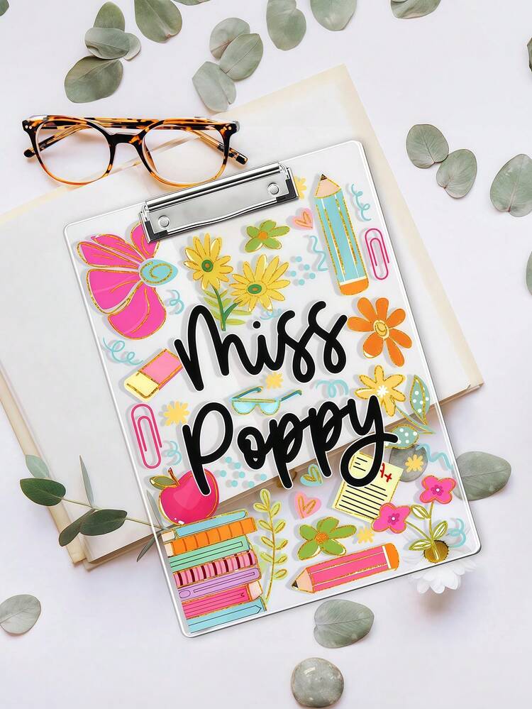 Personalized Teacher Appreciation Gift, Custom Pencil Floral Teacher Clipboard, End Of Year Gift, Back To School Teacher School Supplies, Custom Name Teacher Clipboard: Personalized Teacher Appreciation Gifts, - Multicolor - View 2