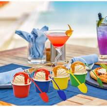 60 Pcs Mini Beach Pail Bucket Treat Cups 10oz With Handle And Shovel Disposable Paper Cup Ice Cream Snack Bowl Colorful Summer Pool Sand Pails Buckets - 1 - View 7